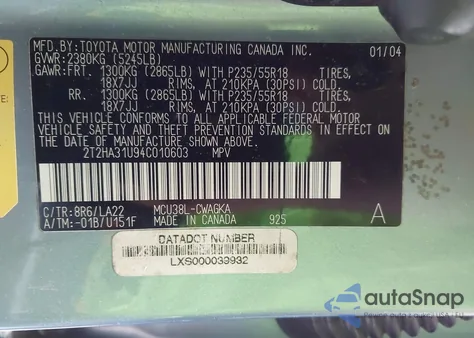 2004 Lexus Rx 330 from USA, damaged, VIN 2T2HA31U94C010603